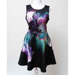 APT 9 Black With Watercolor Flowers Short Dress Size M